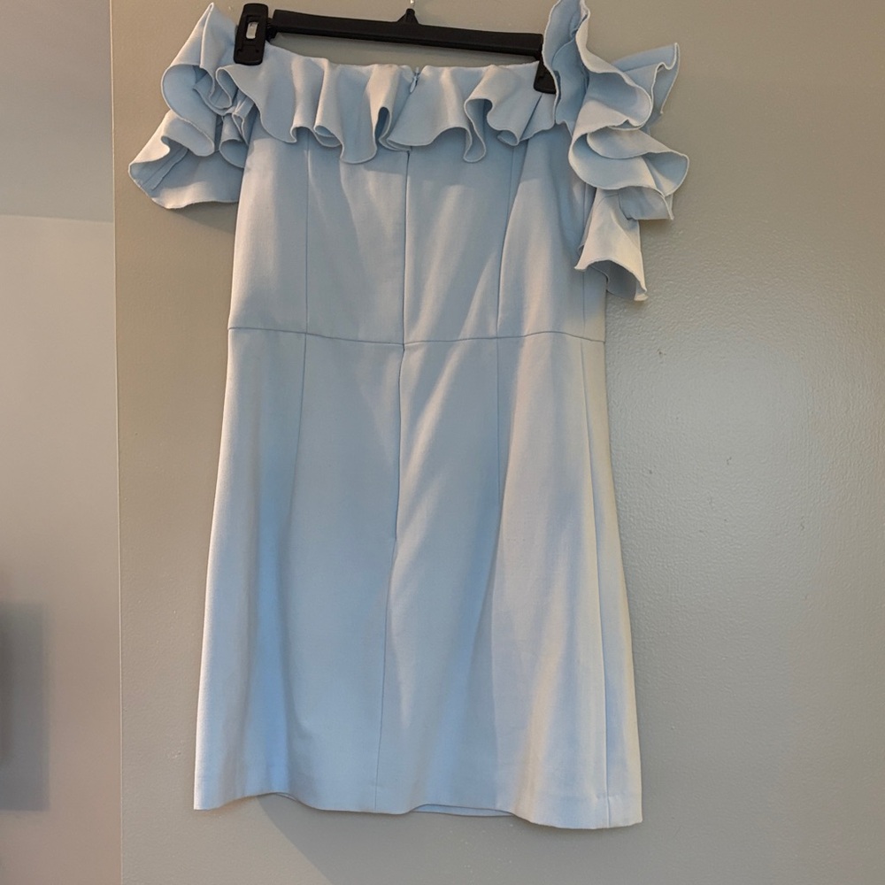 French Connection Light Blue Ruffle Off-Shoulder Dress - Picture 5 of 6